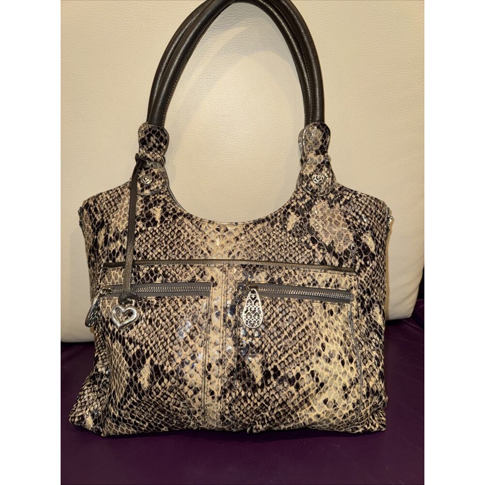 Brighton faux snakeskin leather shoulder bag in brown & tan